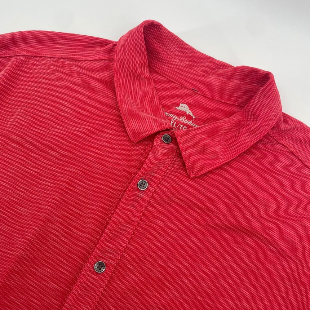 Tommy Bahama Button Up Mens XL Red Short Sleeve Space Dye Marlin Logo Shirt
